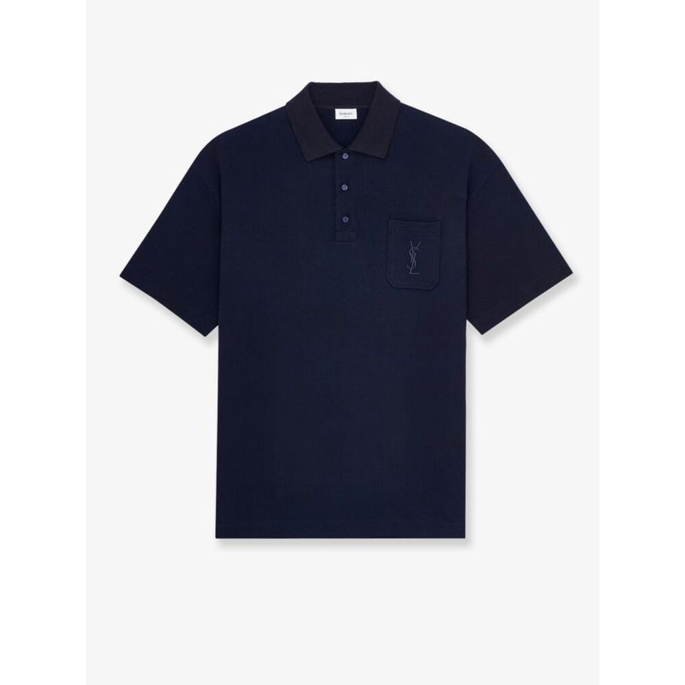 Saint Laurent Men Pique Cotton Polo Shirt